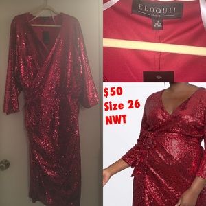 Red sequin wrap dress